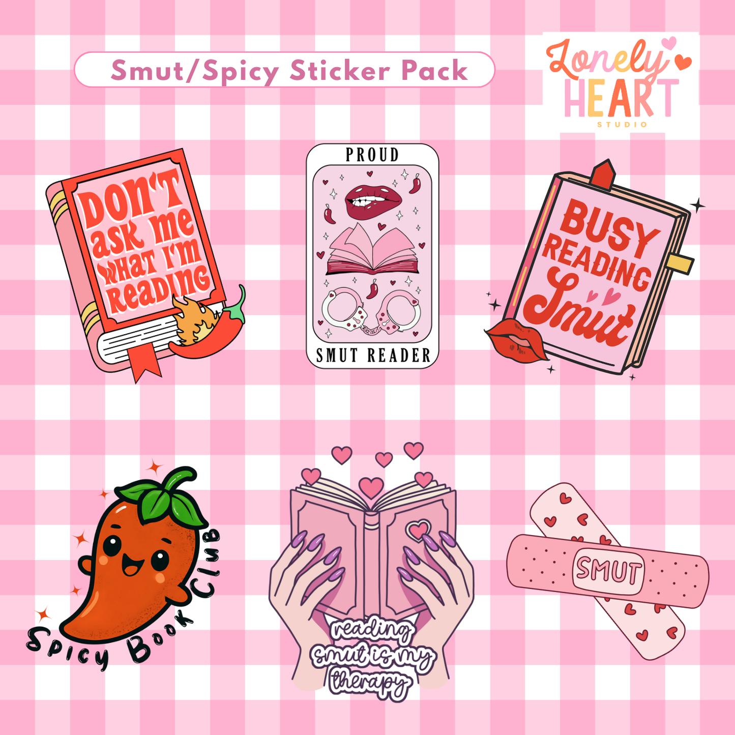 Smut / Spicy bookish Sticker Pack - contains 6 die cut individual vinyl gloss stickers