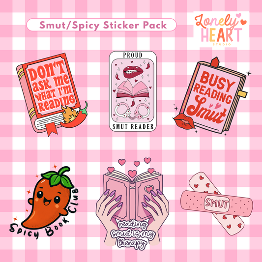 Smut / Spicy bookish Sticker Pack - contains 6 die cut individual vinyl gloss stickers