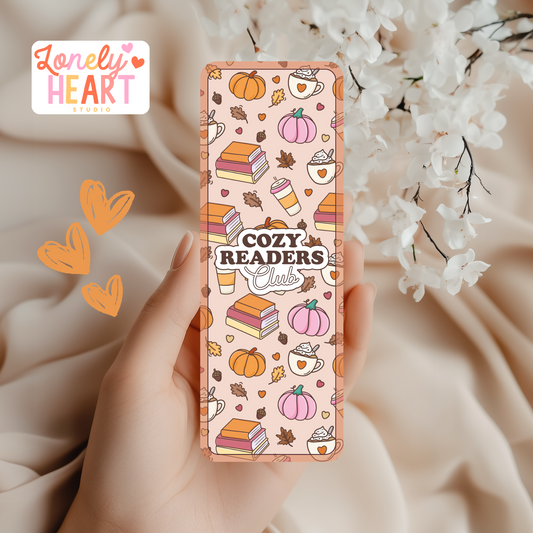 ☕ Cozy Readers Club Bookmark – Pumpkins, Books & Coffee 🎃📚✨