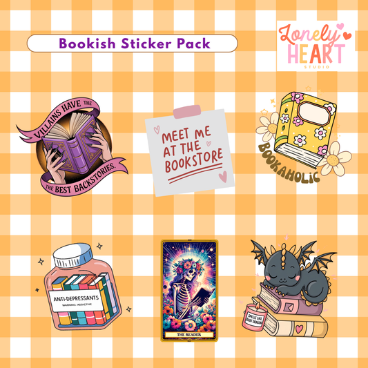 Bookish Sticker Pack - contains 6 die cut individual vinyl gloss stickers