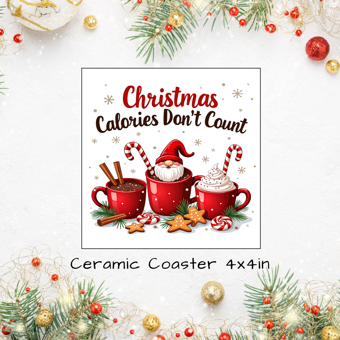 Christmas Themed Ceramic Square Coasters 4 x 4 inches - 10 designs to choose from
