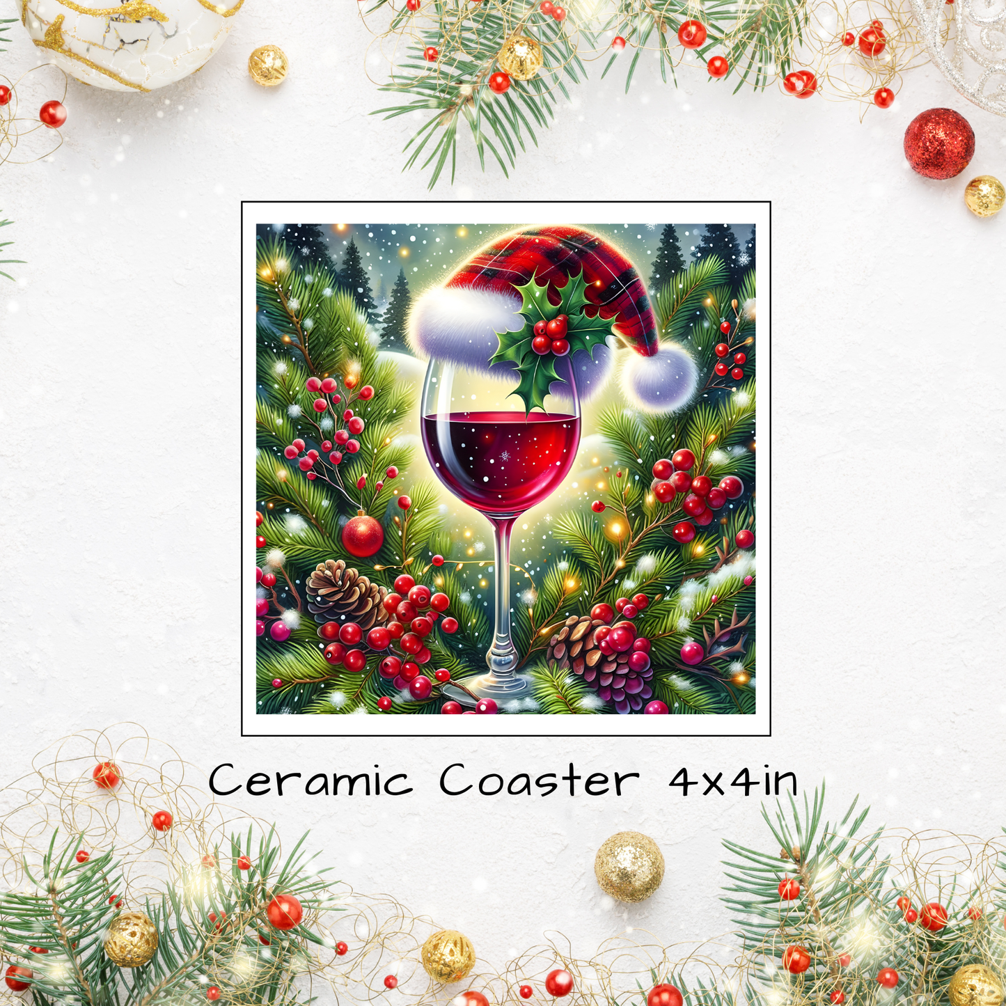 Christmas Themed Ceramic Square Coasters 4 x 4 inches - 10 designs to choose from