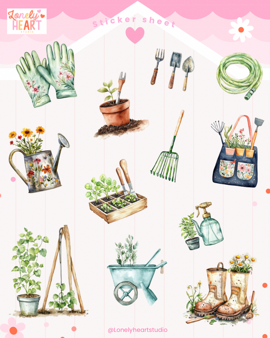 Vintage Gardening cute collection sticker sheet - 12 cute stickers