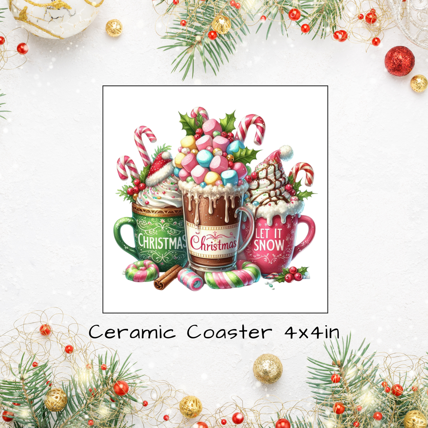 Christmas Themed Ceramic Square Coasters 4 x 4 inches - 10 designs to choose from
