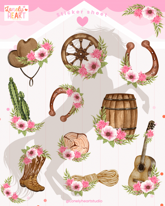 Ranch cowboy sticker sheet - 10 cute stickers (A6)