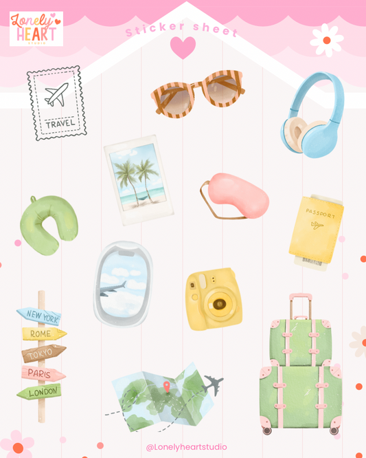 Pastel travel cute collection sticker sheet - 12 cute stickers