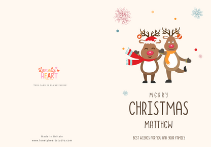 Personalised Merry Christmas Card | Cute Dancing Reindeer Christmas Card | Funny Custom Holiday Card for Friends, Kids, Him or Her
