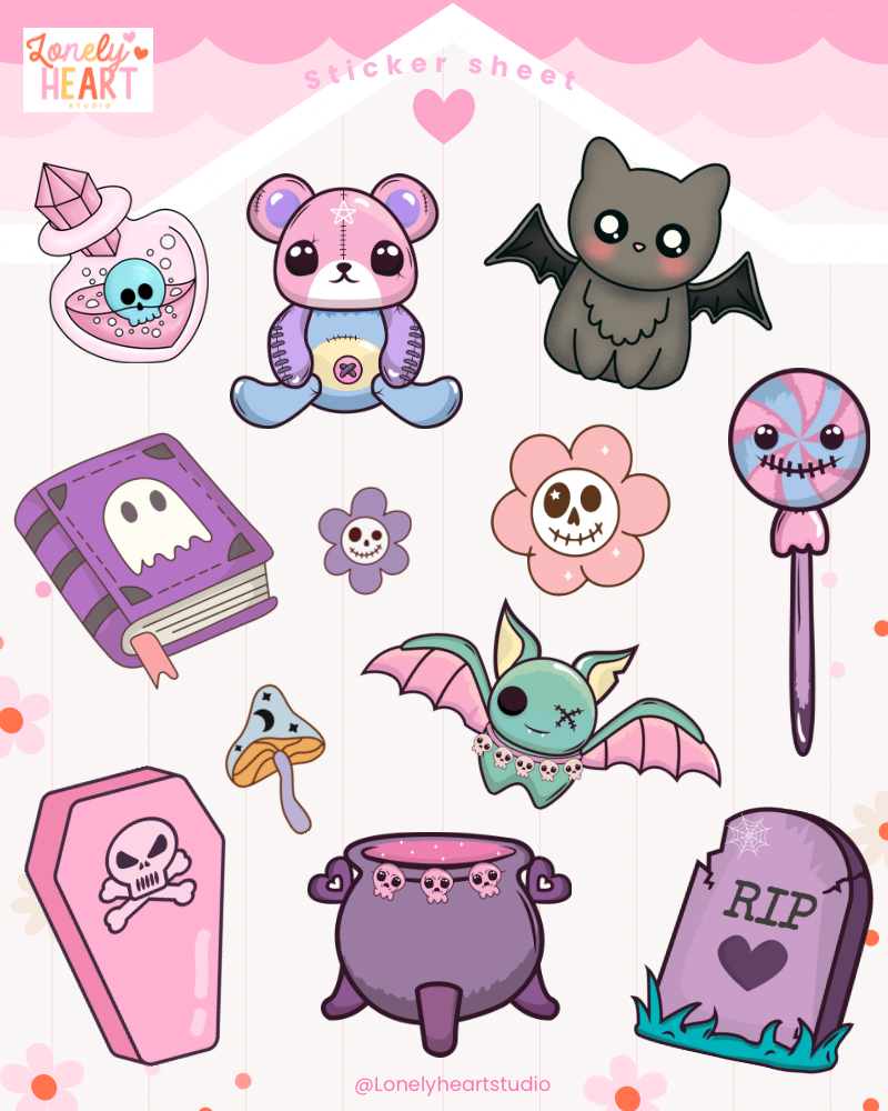 Spooky but cute sticker sheet - 12 cute stickers (A6)