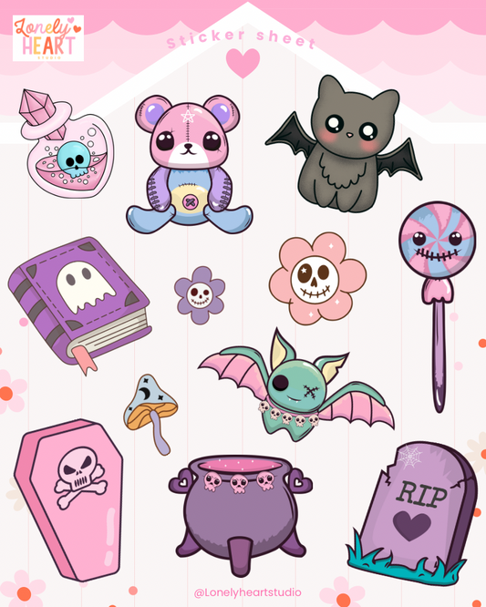 Spooky but cute sticker sheet - 12 cute stickers (A6)