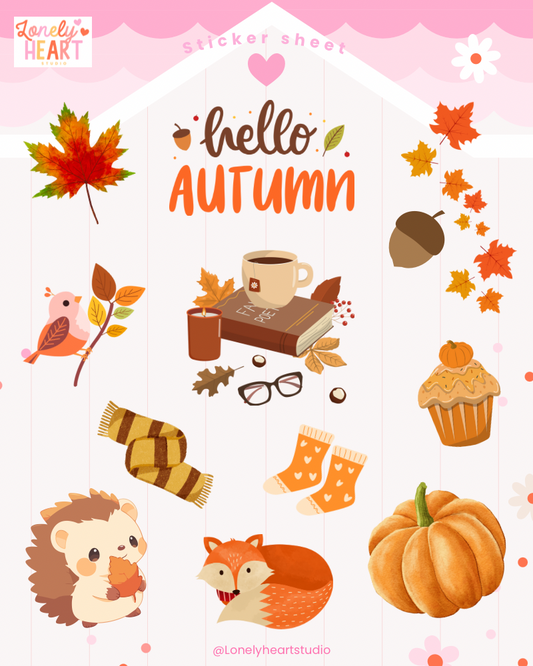 Autumn sticker sheet - 12 cute stickers