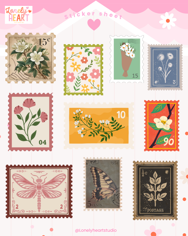 Stamp collection sticker sheet - 10 cute stickers