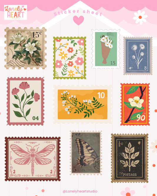 Stamp collection sticker sheet - 10 cute stickers