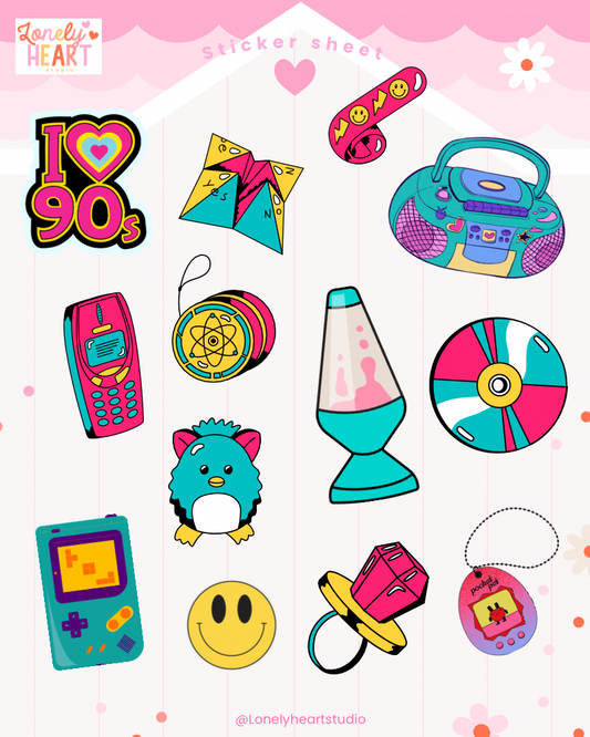 The 90’s nostalgia sticker sheet - contains 13 cute stickers