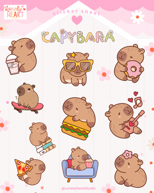 Capybara cute collection sticker sheet - 11 cute stickers