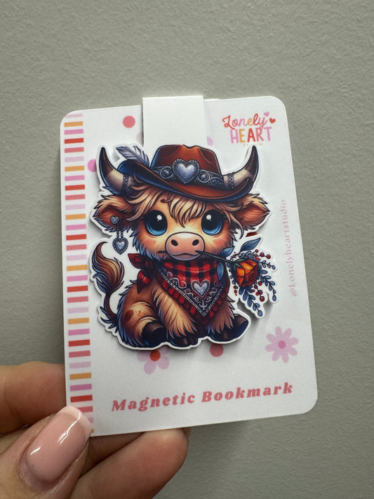 Highland Cow Cowboy Magnetic Bookmark
