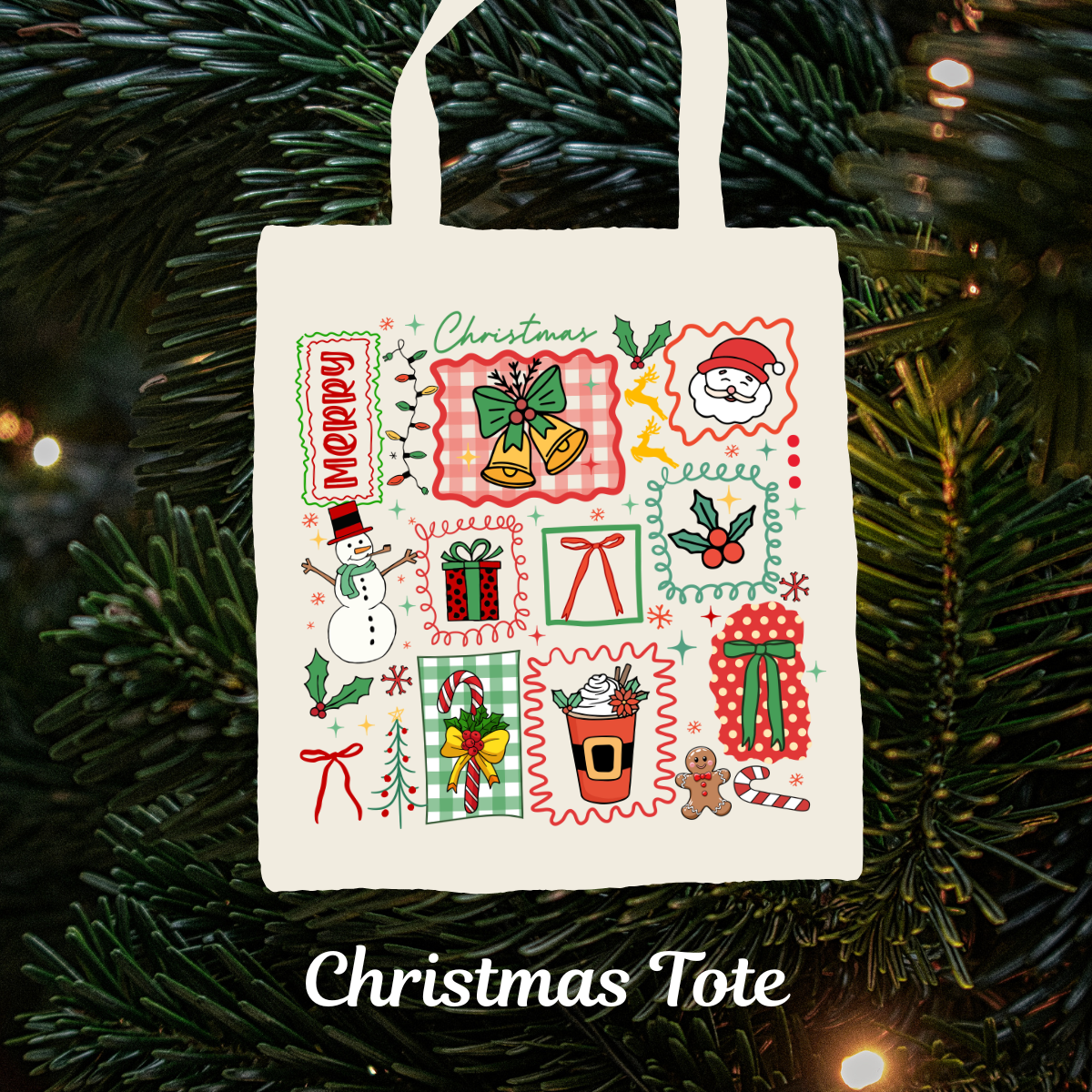 Christmas Collection Tote Bags – Festive Vibes | Long Handle