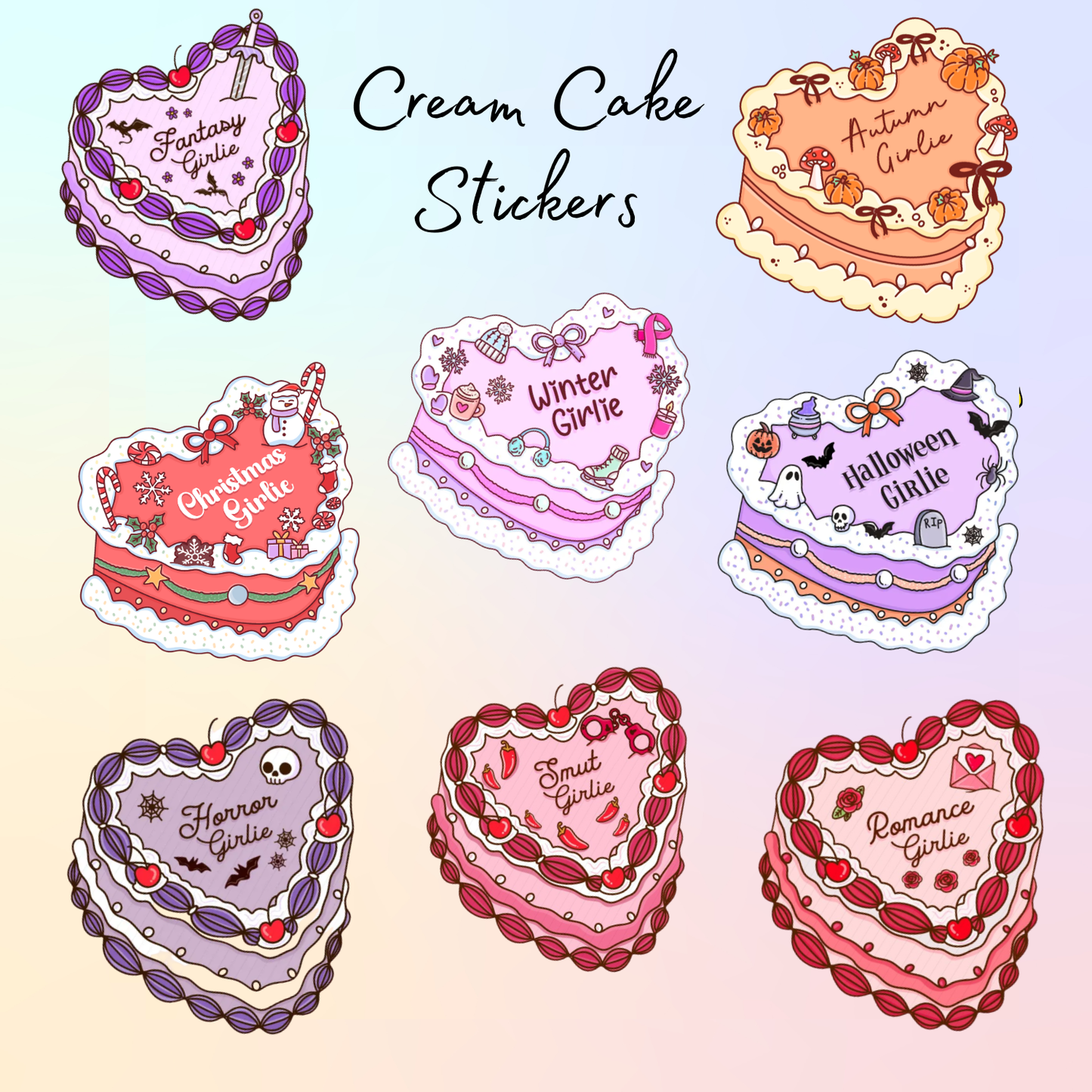 🎂 Birthday Cream Cake Girlie Vinyl Stickers – Fantasy, Romance, Horror, Smut & Seasonal Themes