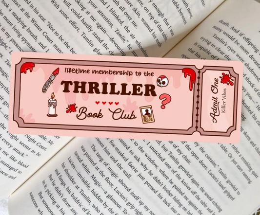 🎟️ Lifetime Membership – Thriller Book Club Admit One Bookmark  🎀☕