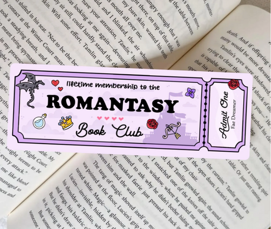 🎟️ Lifetime Membership – Romantasy Book Club Admit One Bookmark  🎀☕