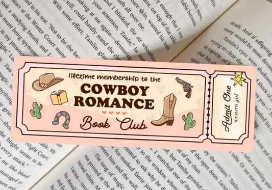 🎟️ Lifetime Membership – Cowboy Romance Book Club Admit One Bookmark  🎀☕