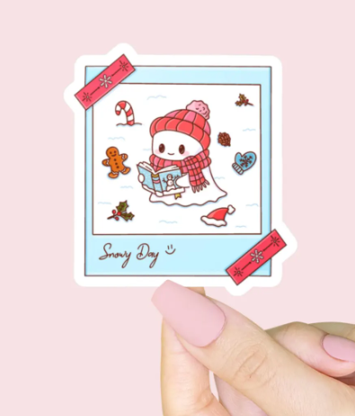Christmas Vinyl Sticker - Cute Bookish Polaroid Ghostie