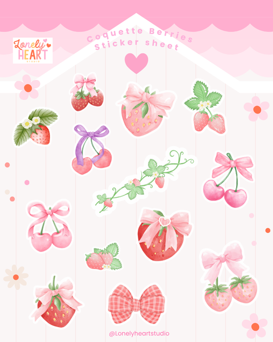 Yummy Berries Sticker Sheet - Contains 13 cute stickers