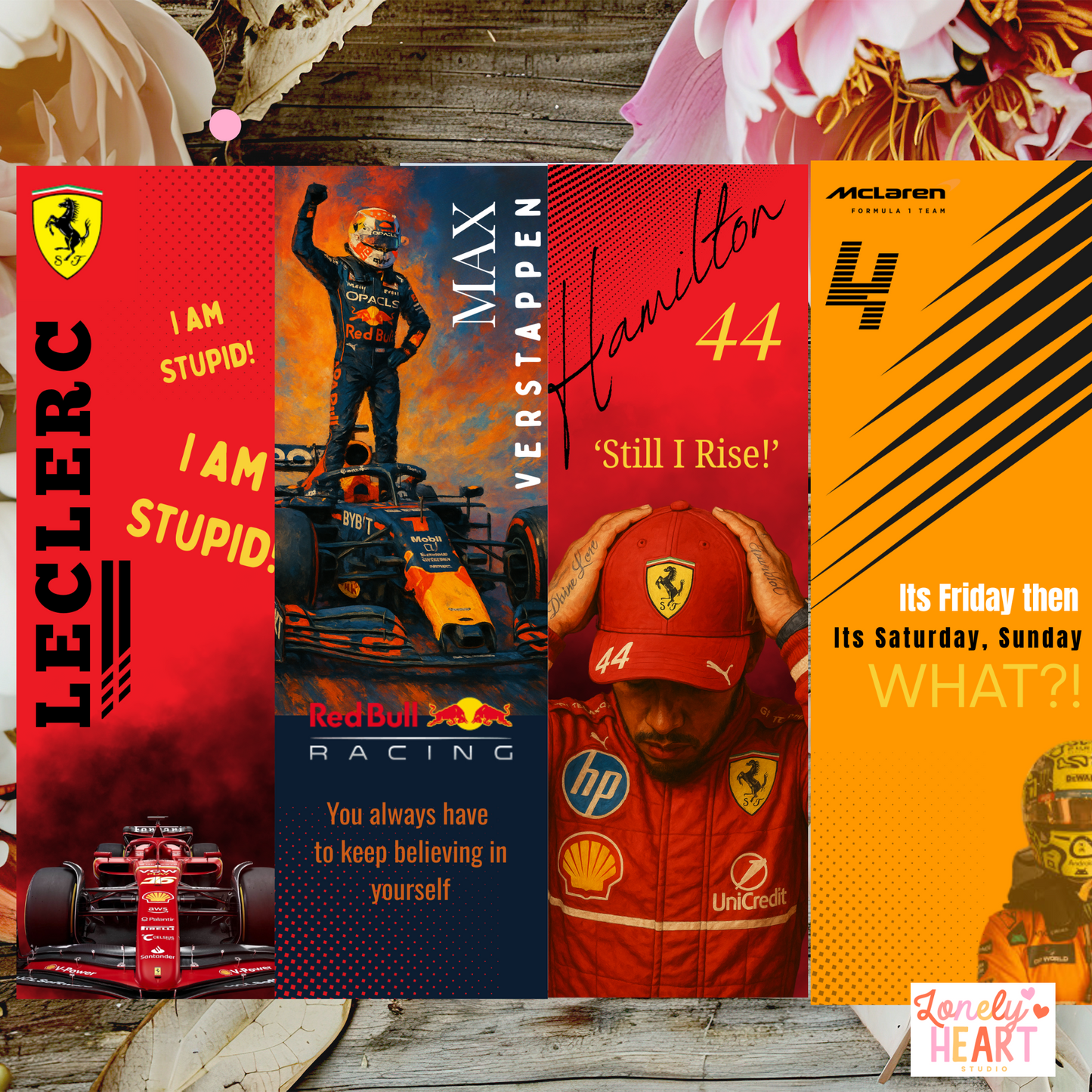 Formula One Driver Bookmarks - 4 to collect. Lando, Max, Charles and Lewis