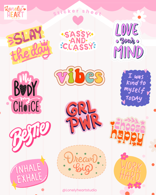 Slay the Day Girlie cute collection sticker sheet - 10 cute stickers