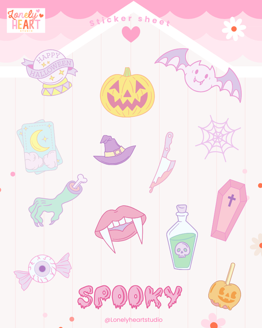 Pastel Halloween collection sticker sheet - 14 cute stickers
