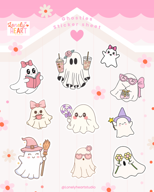 Ghosties Sticker Sheet - Contains 10 cute stickers